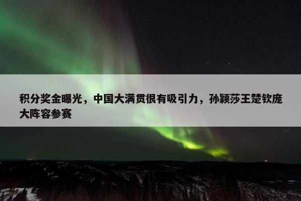 积分奖金曝光，中国大满贯很有吸引力，孙颖莎王楚钦庞大阵容参赛