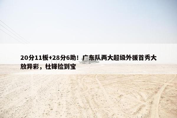 20分11板+28分6助！广东队两大超级外援首秀大放异彩，杜锋捡到宝