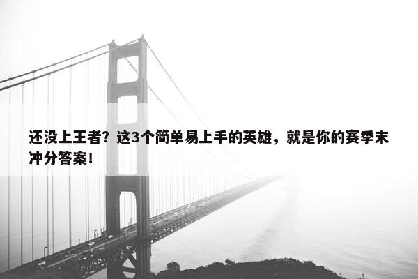 还没上王者？这3个简单易上手的英雄，就是你的赛季末冲分答案！