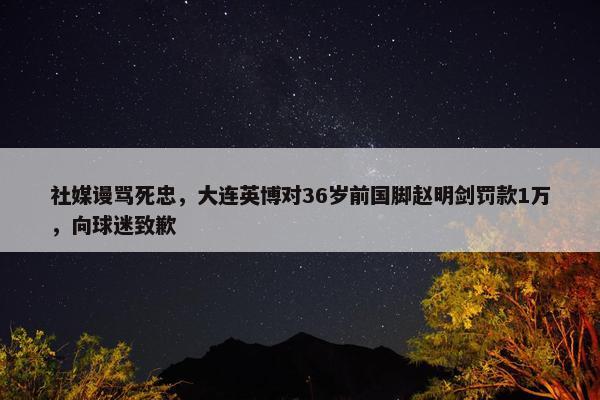 社媒谩骂死忠，大连英博对36岁前国脚赵明剑罚款1万，向球迷致歉