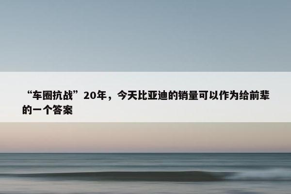 “车圈抗战”20年，今天比亚迪的销量可以作为给前辈的一个答案