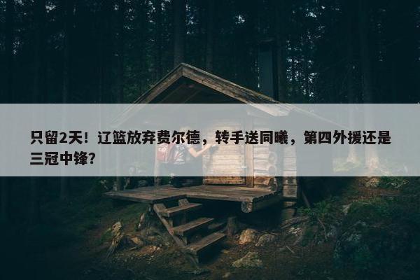 只留2天！辽篮放弃费尔德，转手送同曦，第四外援还是三冠中锋？